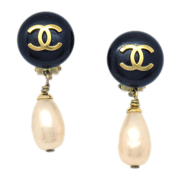 CHANEL Imitation Pearl Earrings Black 94A 63540