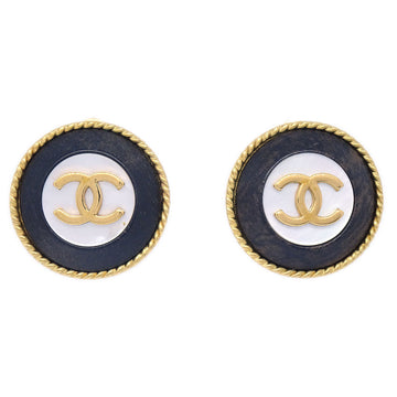 CHANEL 1993 Mother of Pearl Wooden Button CC Earrings 63563