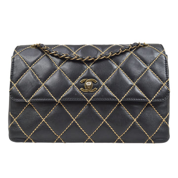 Chanel Quilted Side Note Flap Small, Black Lambskin with Gold