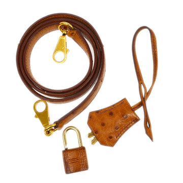 HERMES * Kelly bag strap & padlock set Brown Ostrich AK38407k