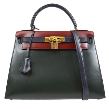 HERMES 1992 KELLY 28 SELLIER Tricolor Box calf 63937