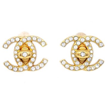 CHANEL 1996 Crystal & Gold CC Turnlock Earrings