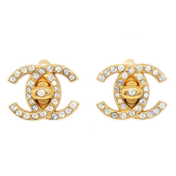 CHANEL 1996 Gold & Crystal CC Turnlock Earrings Small 85061