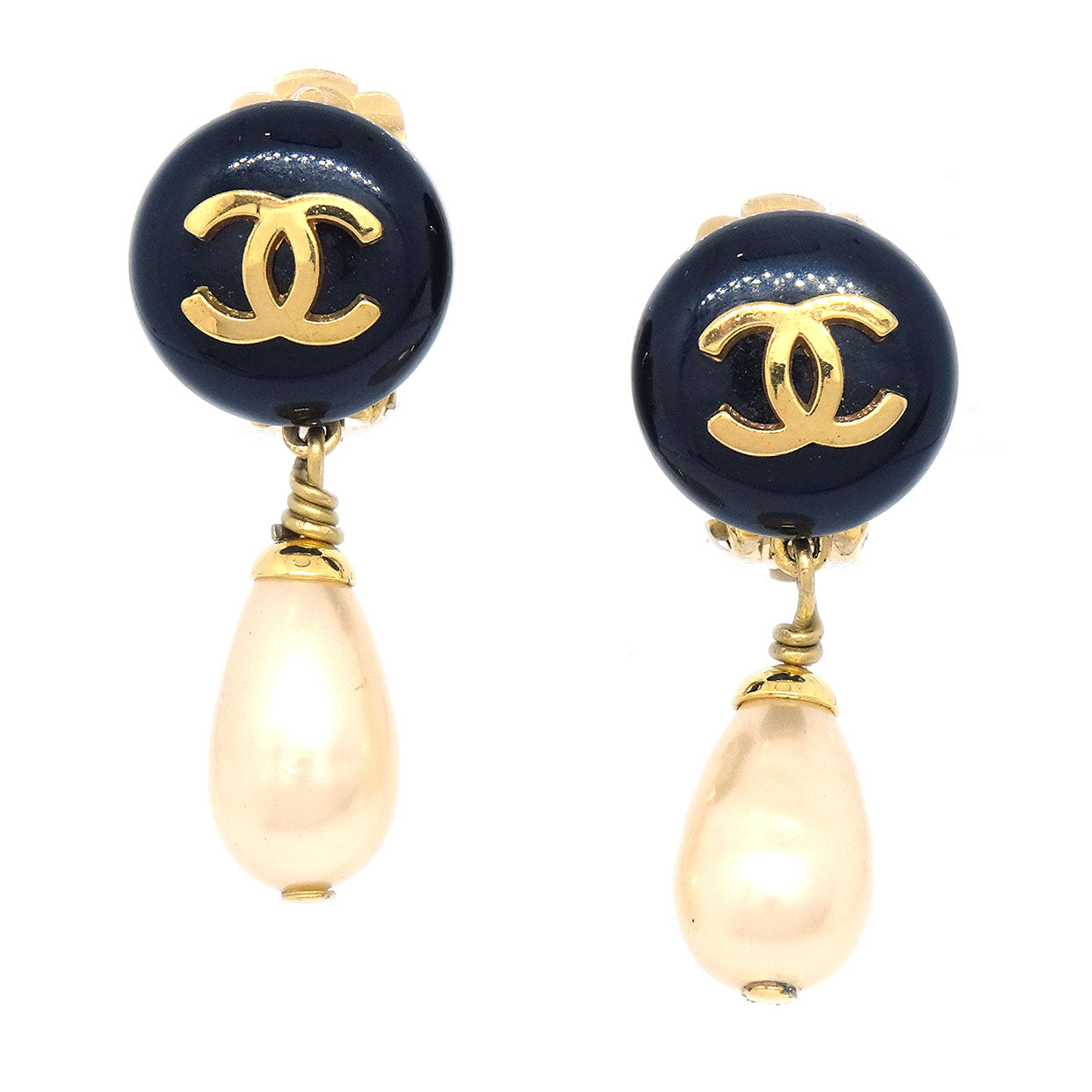 Authentic vintage Chanel earrings faux pearl CC logo heart frame