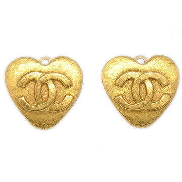 CHANEL Heart Earrings Clip-On Gold 95P 94723