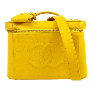 CHANEL 1997-1999 Timeless 2way Vanity Handbag Yellow Caviar A41095i