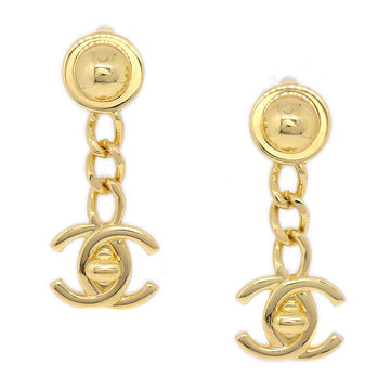 CHANEL 1996 CC Turnlock Dangle Earrings Clip-On Gold 95389