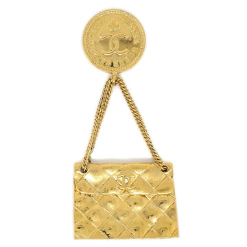 CHANEL Quilted Bag Brooch Pin Gold 95798