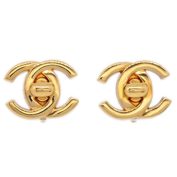 CHANEL 1995 CC Turnlock Earrings Clip-On Gold 65493