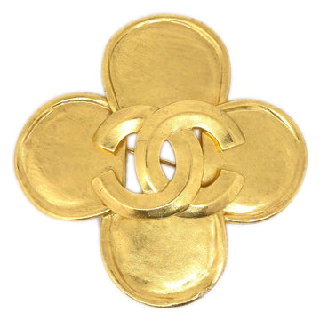 CHANEL 1996 Clover Brooch Pin Gold 65508