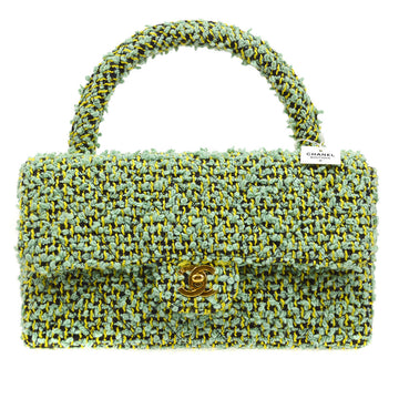 CHANEL * 1994 Classic Flap Handbag Medium Green Tweed 54084