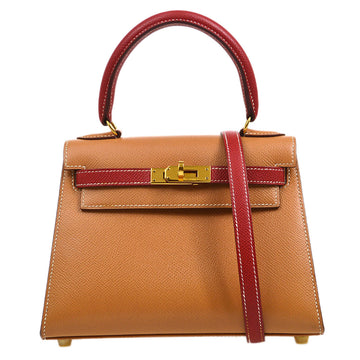 HERMES * 1994 MINI KELLY 20 SELLIER Courchevel Natural Rouge Vif 23860