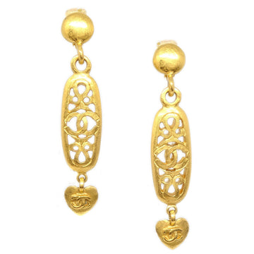 CHANEL 1995 Heart Dangle Earrings Gold 54691