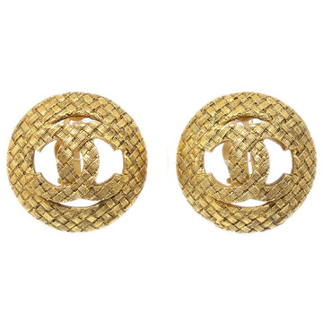 CHANEL 1994 Cutout Woven CC Button Earrings Clip-On Gold 2889 54885