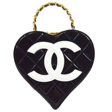 CHANEL 1995 Heart Vanity Handbag Black Patent Leather 54424