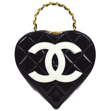 CHANEL 1995 Heart Vanity Handbag Black Patent Leather 85968