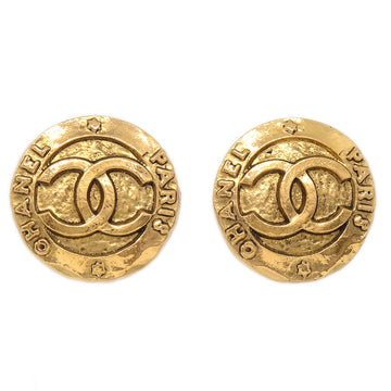 CHANEL 1993 Medallion Earrings Clip-On Gold 2820