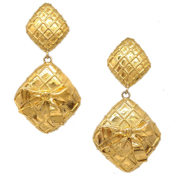 CHANEL 1980s Bow Dangling Earrings Clip-On Gold 24312