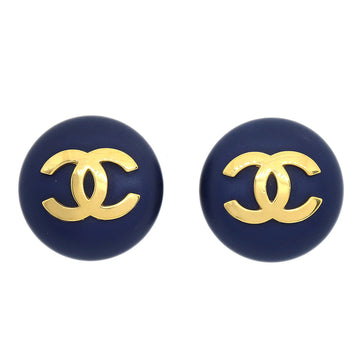 CHANEL 1989 Navy & Gold CC Button Earrings 24735