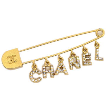CHANEL 2001 Crystal & Gold Logo Brooch Pin