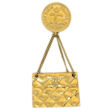 CHANEL 1993 Quilted Bag Brooch Pin Gold 28 AK38339b