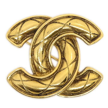 CHANEL 1986-1994 Quilted CC Brooch Pin Gold 1153 AK36847d