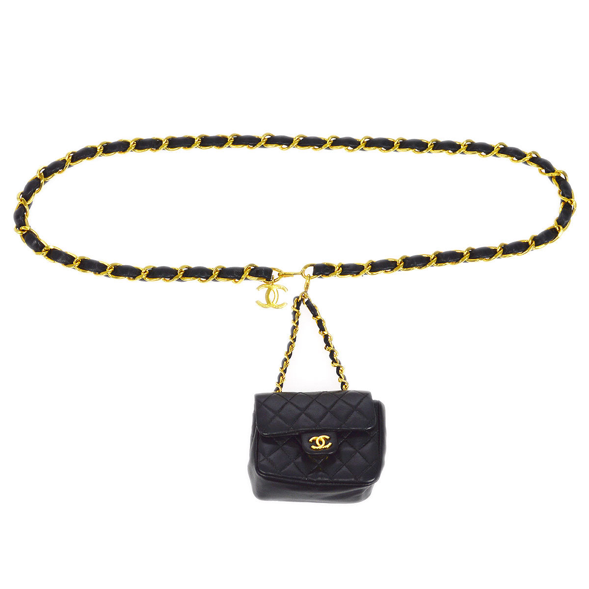 CHANEL Classic Flap Micro Bum Belt Bag Gold Chain Black Lambskin 25543
