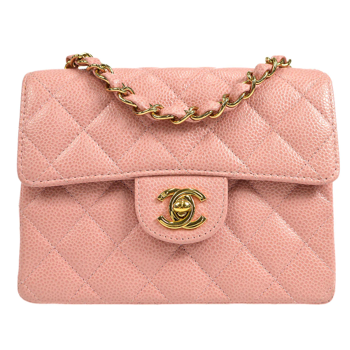 CHANEL Classic Flap Mini Square Chain Shoulder Bag Pink Caviar 25604
