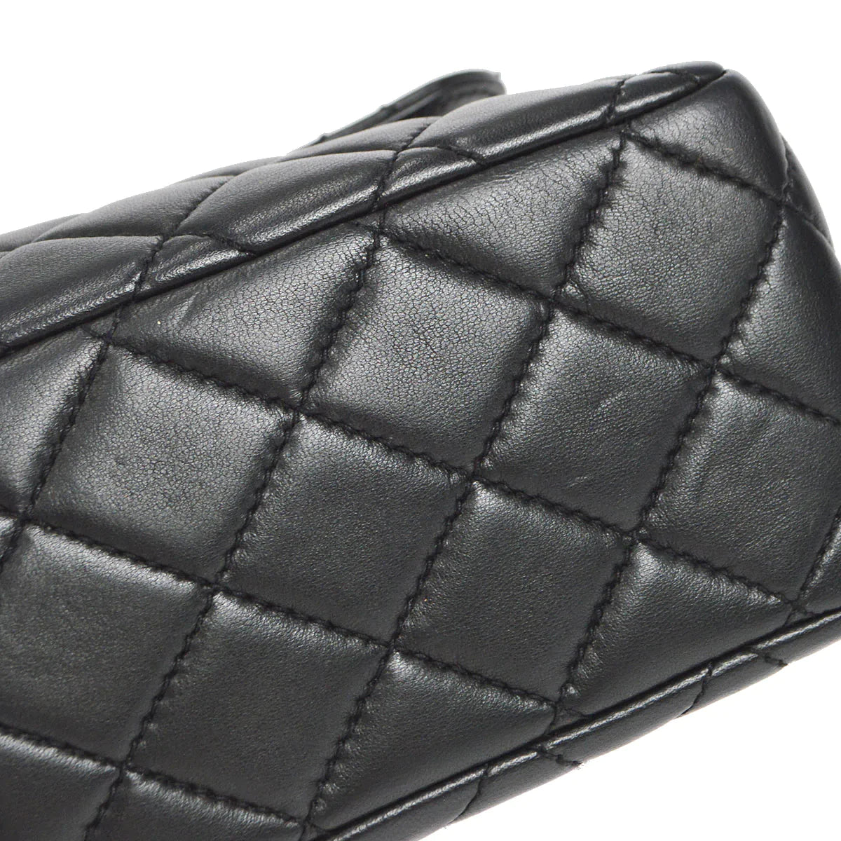 Chanel Black Lambskin Push Lock Full Flap Quilted Chain Shoulder