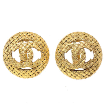 CHANEL 1994 Woven CC Button Earrings Gold Clip-On 2889 56628