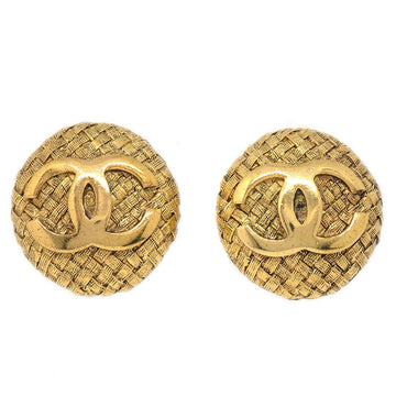 CHANEL 1994 Woven CC Earrings Gold Clip-On 2855 17233
