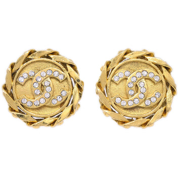 CHANEL★ 1988 Crystal ＆ Gold CC Earrings Clip-On 23 17237