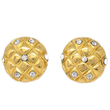 CHANEL 1980s Crystal & Gold Quilted Earrings Clip-On 17240