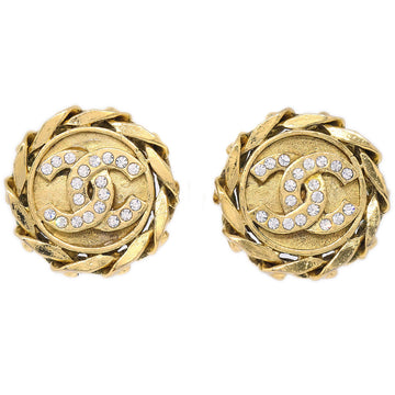 CHANEL★ 1988 Crystal & Gold CC Earrings Clip-On 23 17244