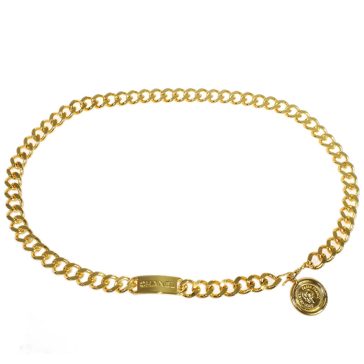 CHANEL Medallion Gold Chain Belt 94A Small Good 27793