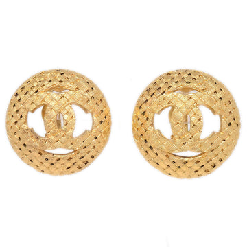 CHANEL 1994 Woven CC Circle Earrings Clip-On Gold 2889 27316