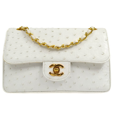 CHANEL 1989-1991 Classic Double Flap Small White Ostrich 48375