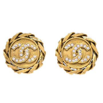 CHANEL 1988 Crystal & Gold CC Earrings Clip-On Gold 23 27189