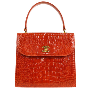 CHANEL * 1996-1997 Round Flap Handbag Small Red Crocodile 55227