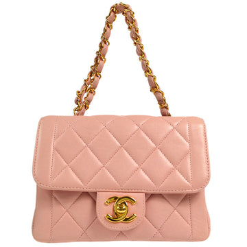 CHANEL * 1996-1997 Border Flap Handbag Mini Pink Lambskin 55257