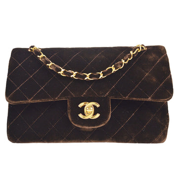 CHANEL * 1994-1996 Classic Double Flap Small Brown Velvet 56387