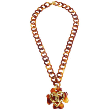 CHANEL★ 1995 Clover Tortoiseshell Chain Pendant Necklace 95P 26597