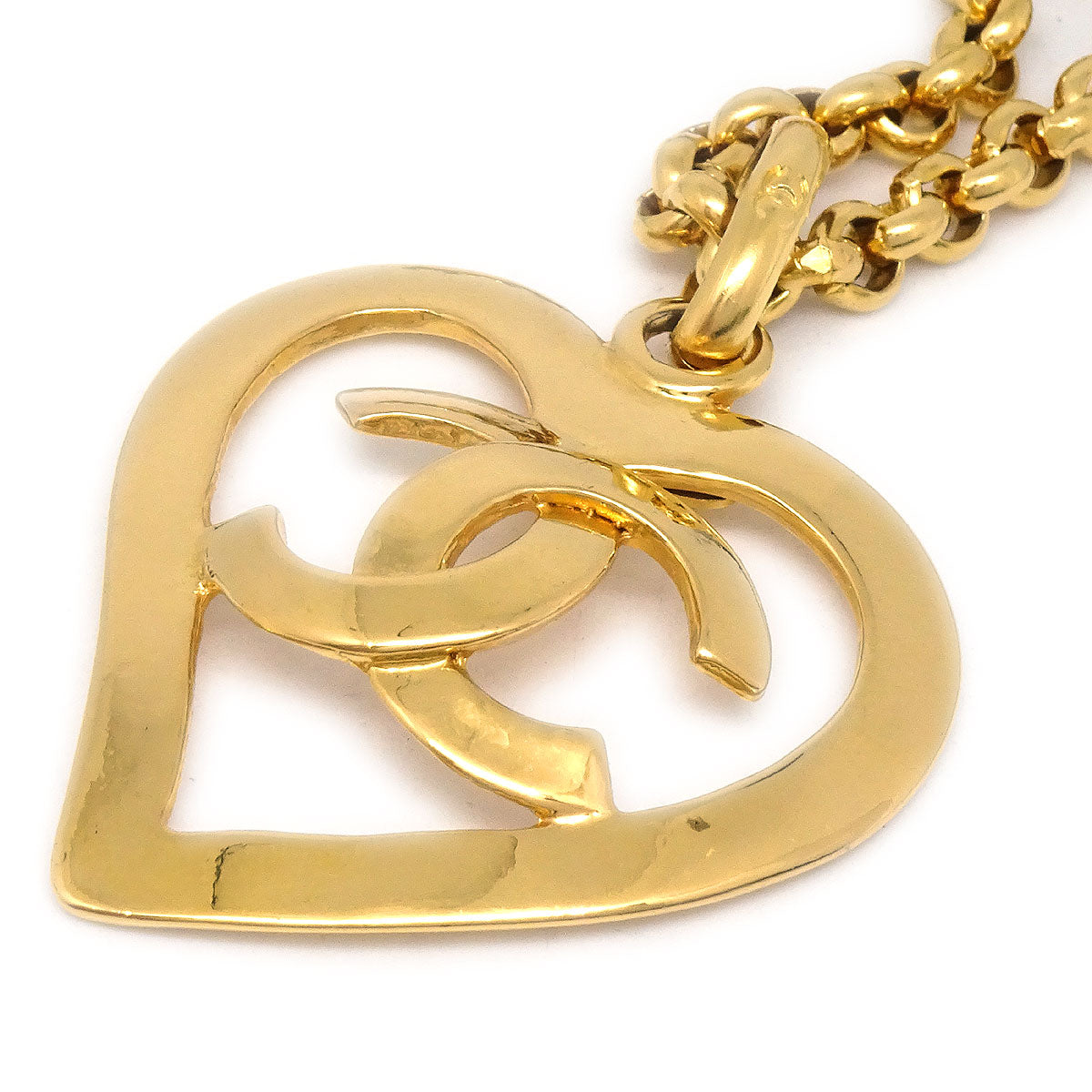 CHANEL★ 1995 Heart Cutout Gold Chain Pendant Necklace 95P 27186