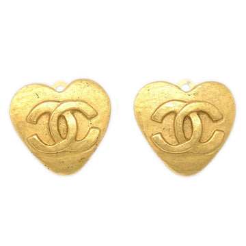 CHANEL Heart Earrings Clip-On Gold 95P 27305