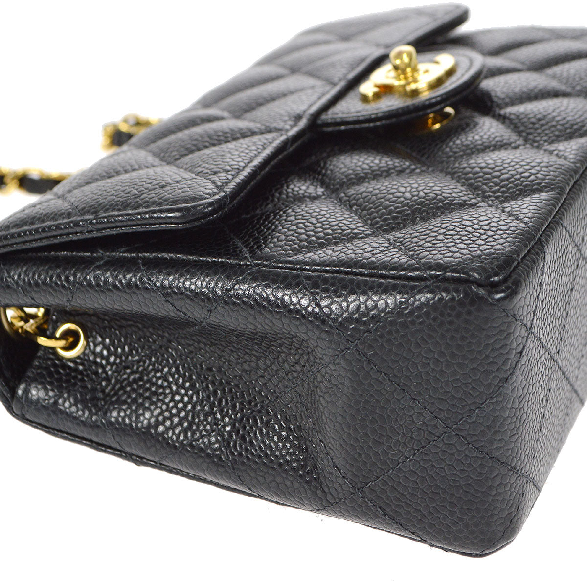 CHANEL Classic Flap Mini Square Chain Shoulder Bag Black Caviar 18176