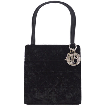 Christian Dior 1998 Cannage Handbag Black Velvet 48765