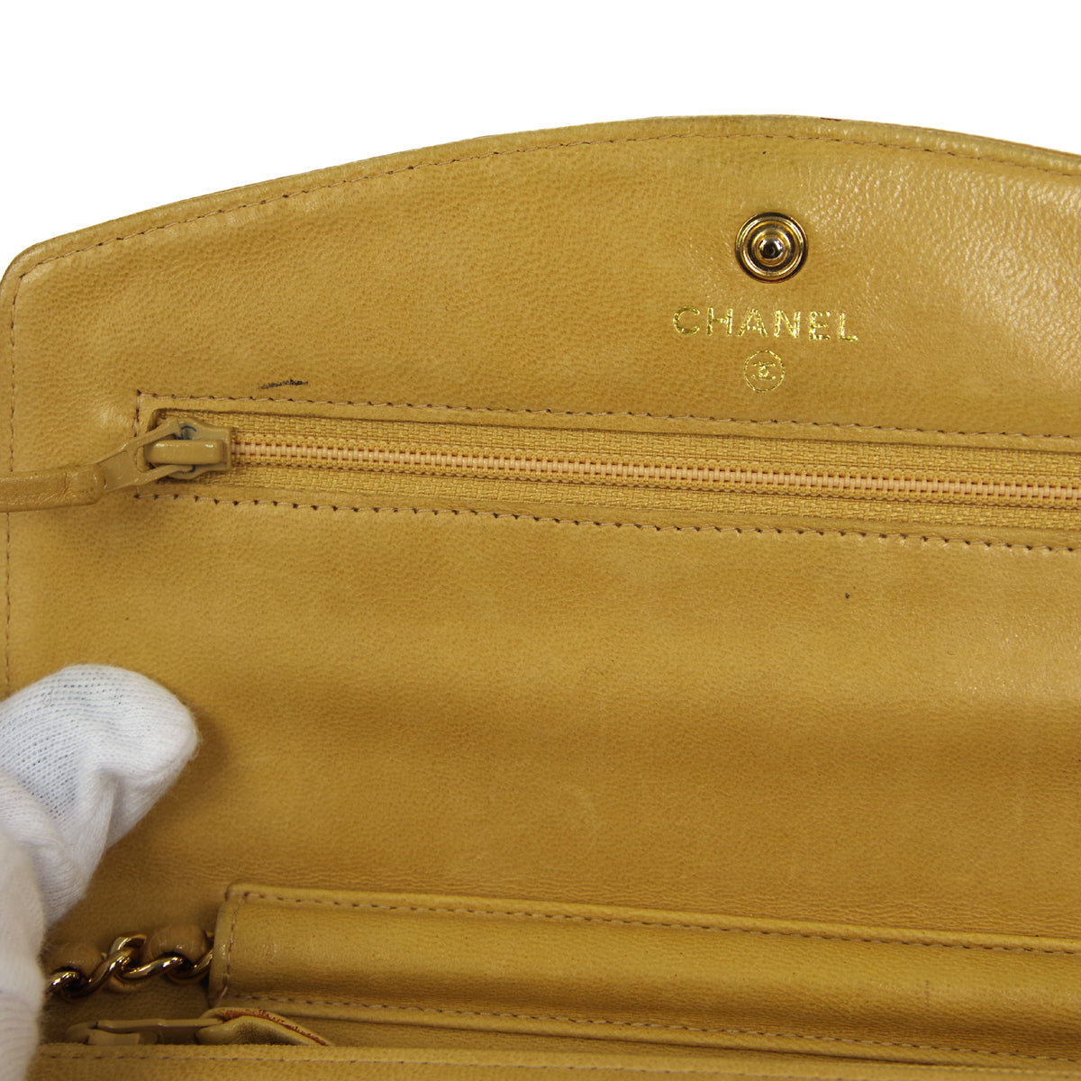 CHANEL WOC Chain Shoulder Wallet Bag Beige Caviar 48590