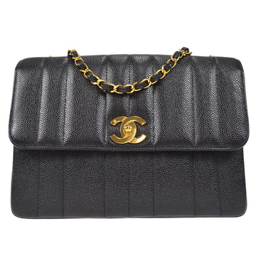 CHANEL Classic Flap Mademoiselle Double Chain Shoulder Bag Black Caviar 48745