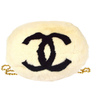CHANEL 2001 CC Logo Muff Black Fur Satchel 48748