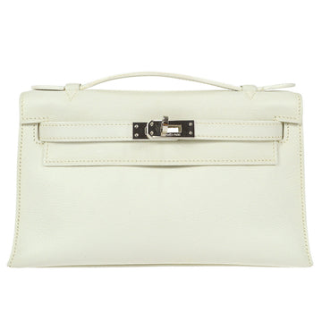HERMES POCHETTE KELLY Handbag White Evergrain 48750